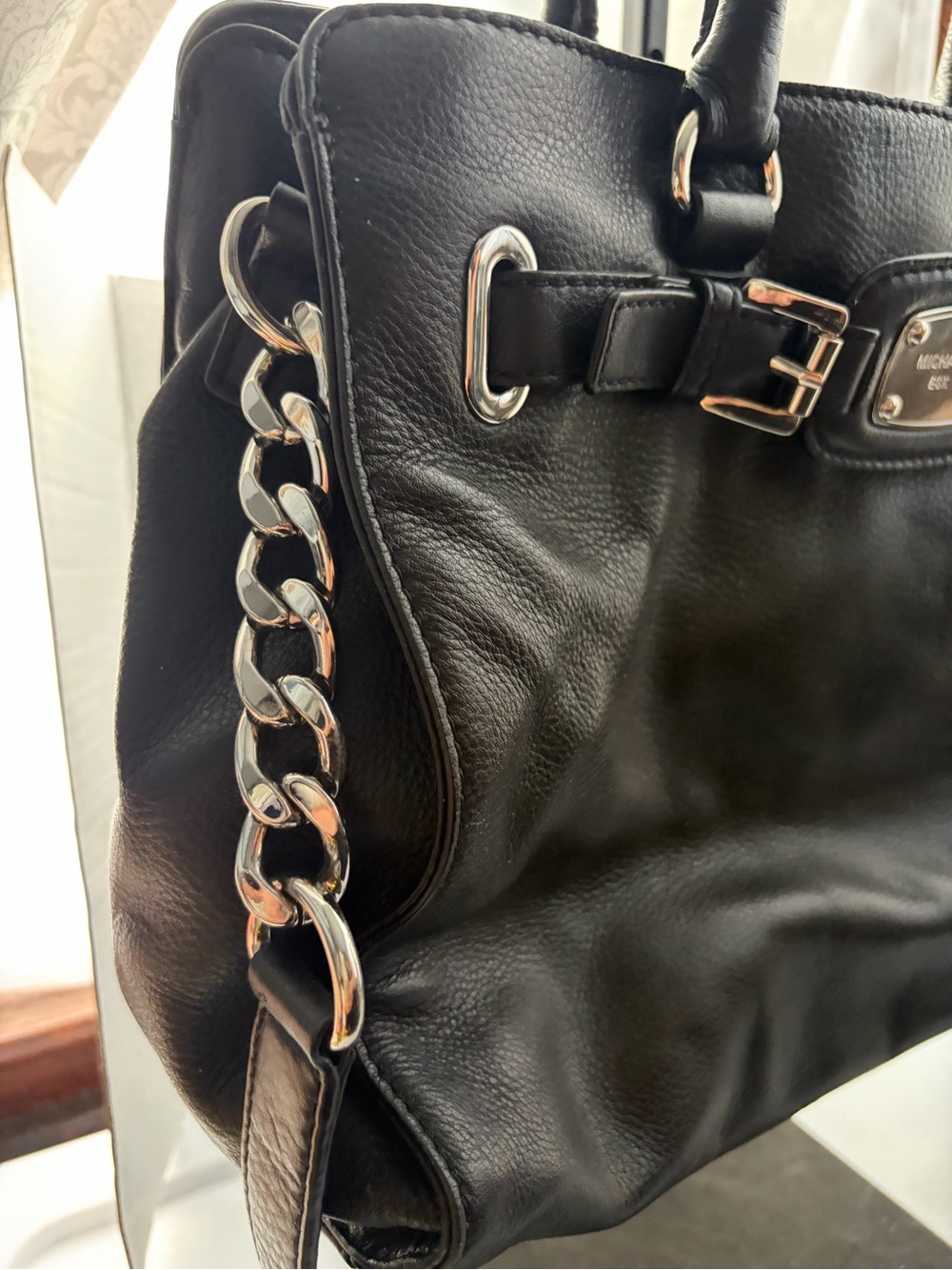 Michael Kors Black Leather Satchel with silver Tone Hardware - Picture 4 of 13